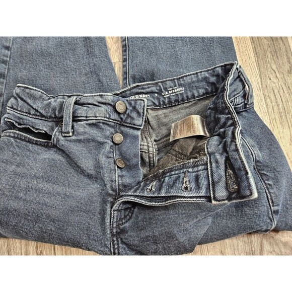 (3/$35) Old Navy Button Fly High Rise Straight Distressed Black Grey Jeans - Picture 4 of 11